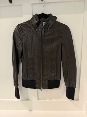 Mackage Black Leather Bomber Jacket